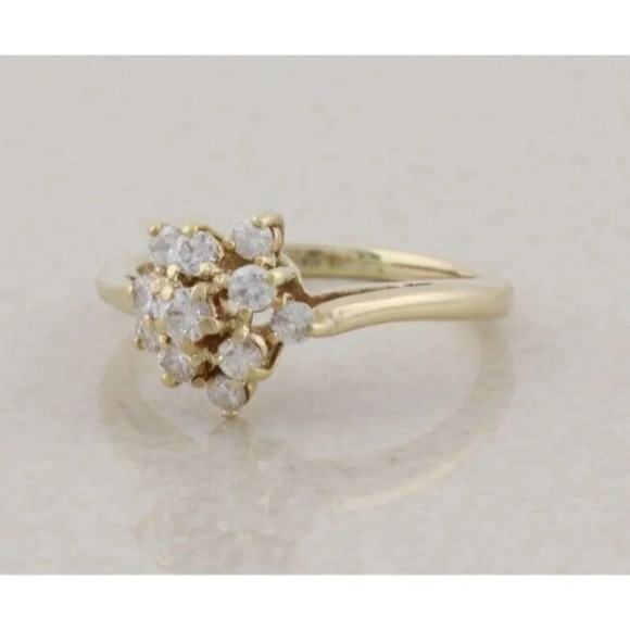 14k Yellow Gold Diamond Cluster Flower Ring Size 6 1/2 - Picture 6 of 8
